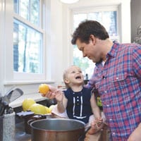 Tyler Florence cooking baby food with his baby